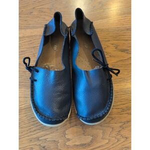 Kunsto Women's Loafers Slip On Leather Navy Casual Comfort Shoes Sz 40 US 9 EUC